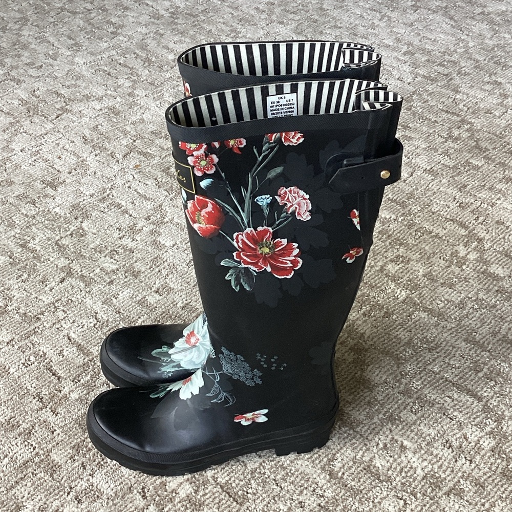 NWOT JOULES Floral Black Women's Rain Boots